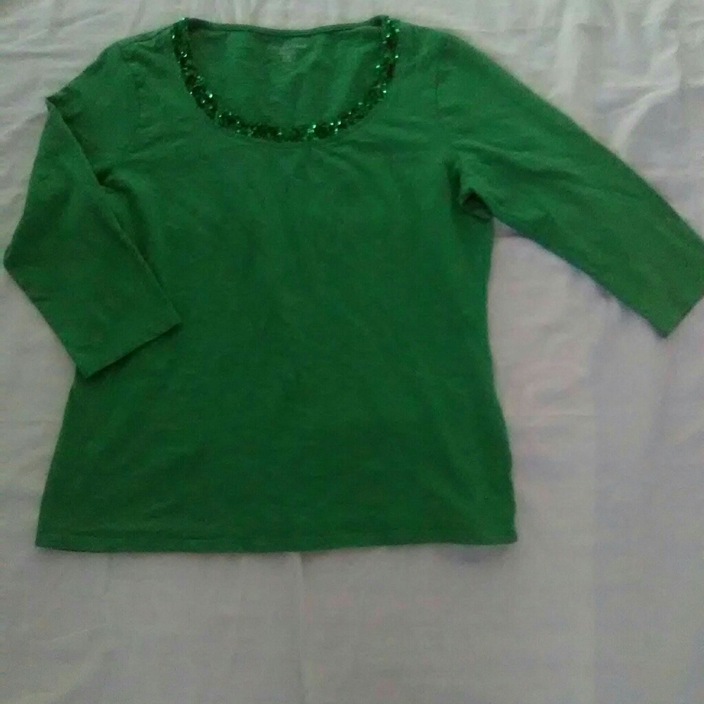 🔴 Coldwater Creek Sequin Scoop Neck Shirt - Picture 3 of 3